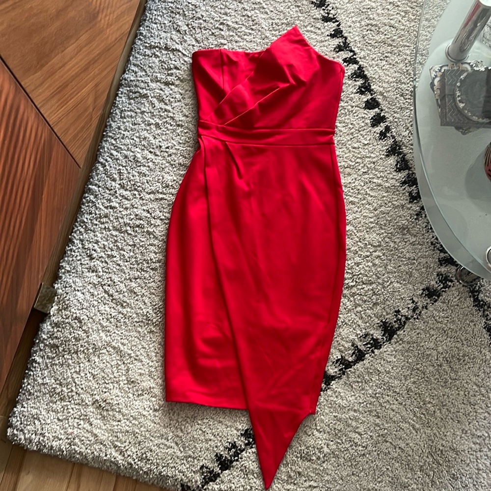 Red asymmetrical cocktail midi dress - sz s
